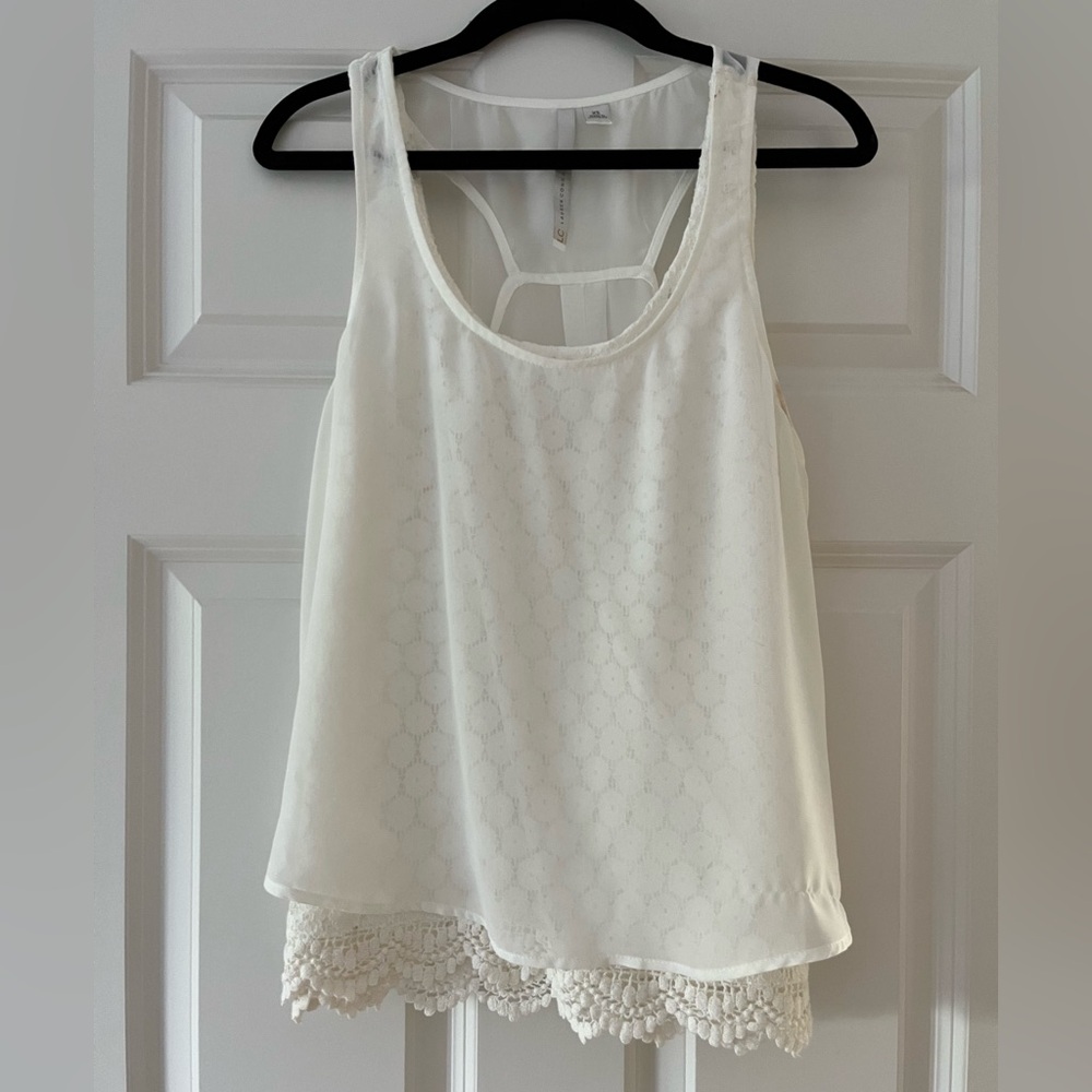 Ivory Sheer and Crochet Layered Blouse Tank